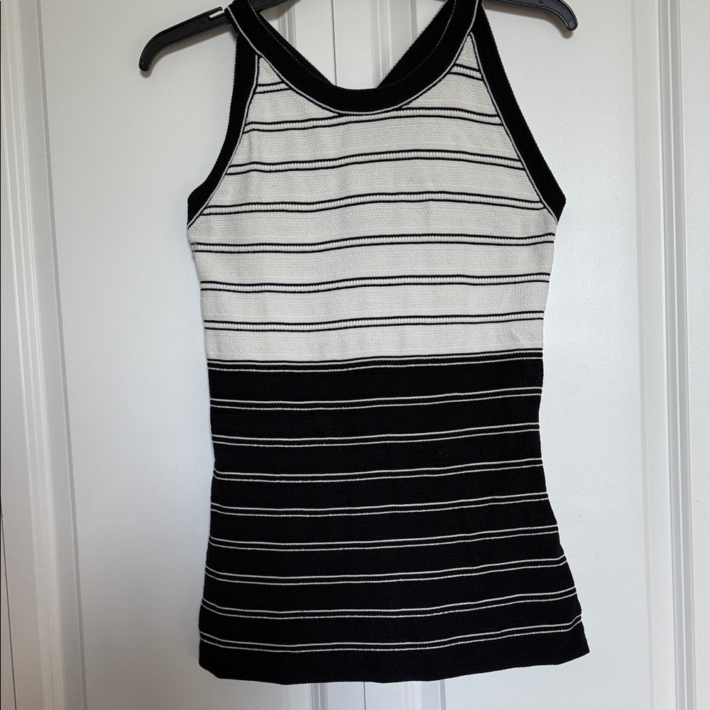 White House Black Market Black and White Stripes Knit Tank Top with crisscross b